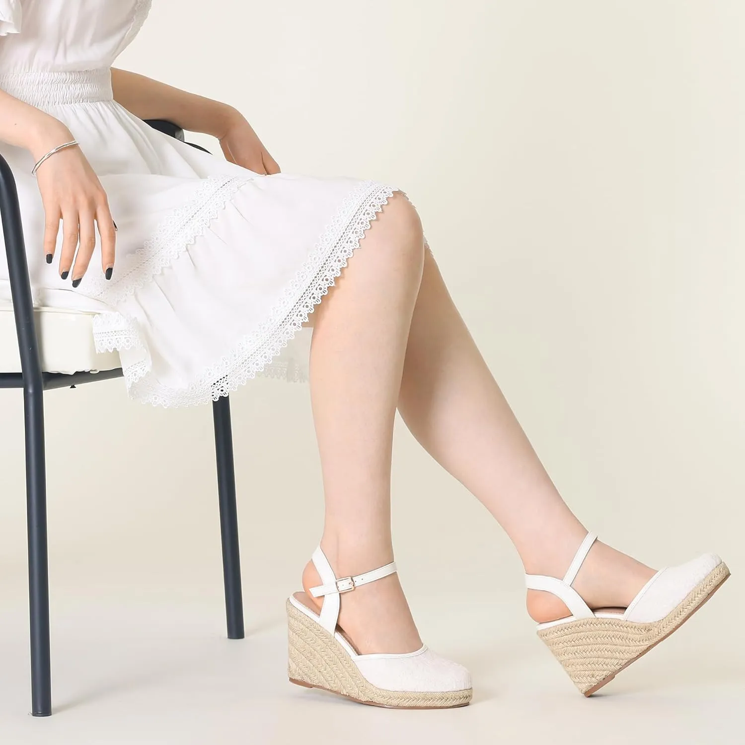 Allegra K Women's Closed Toe Platform Espadrilles Lace Wedge Heel Sandals
