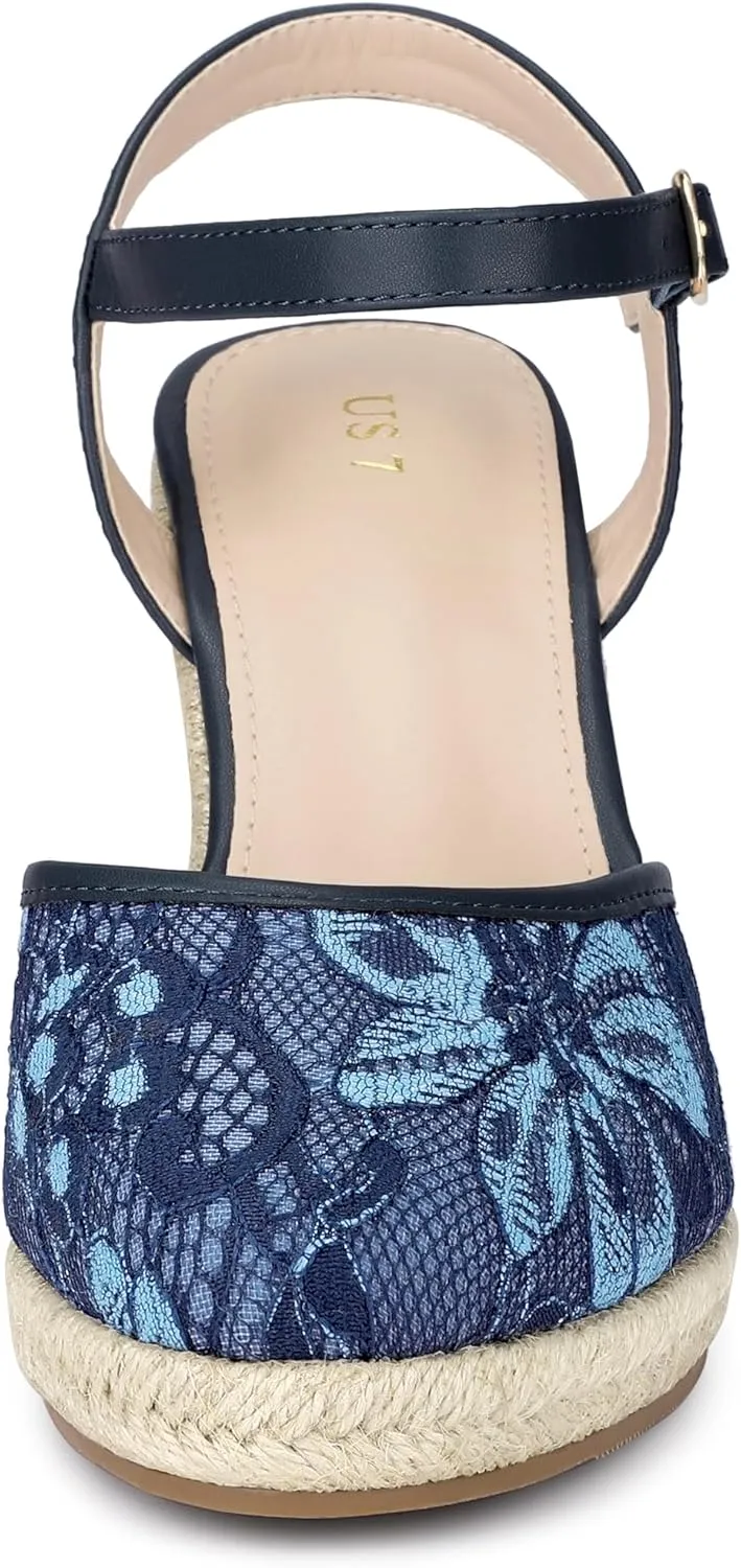Allegra K Women's Closed Toe Platform Espadrilles Lace Wedge Heel Sandals
