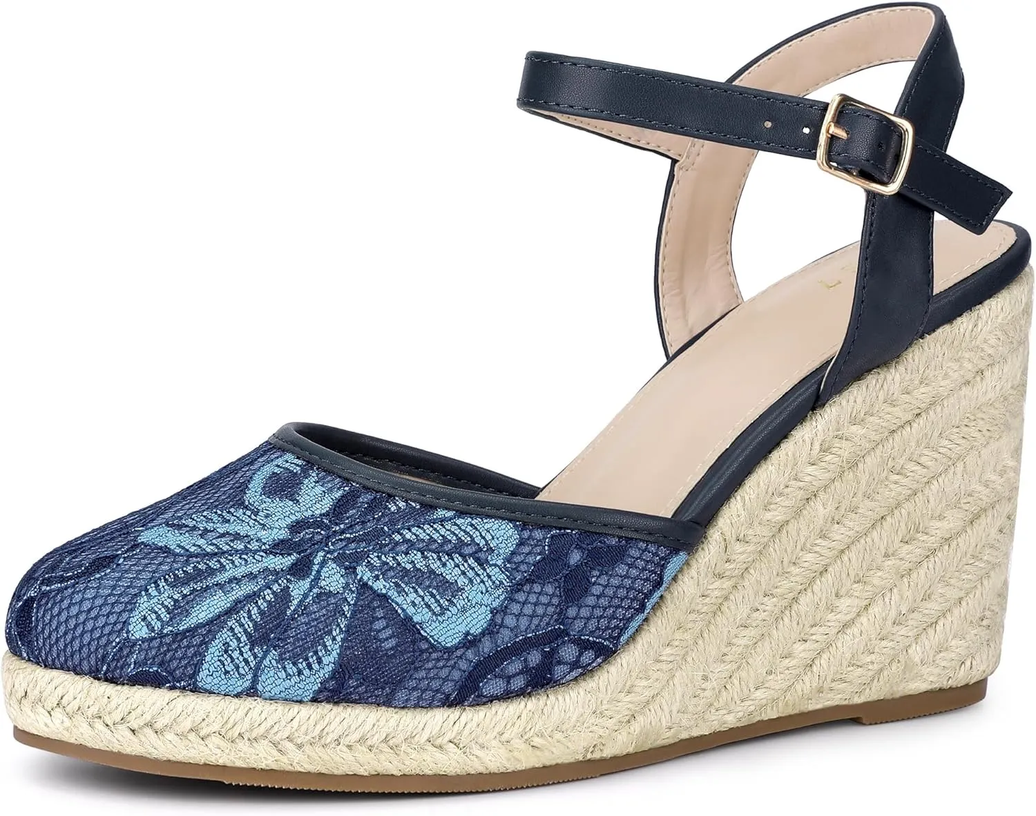 Allegra K Women's Closed Toe Platform Espadrilles Lace Wedge Heel Sandals