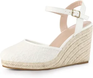 Allegra K Women's Closed Toe Platform Espadrilles Lace Wedge Heel Sandals