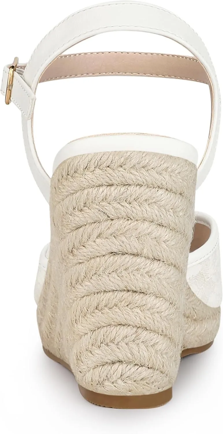 Allegra K Women's Closed Toe Platform Espadrilles Lace Wedge Heel Sandals