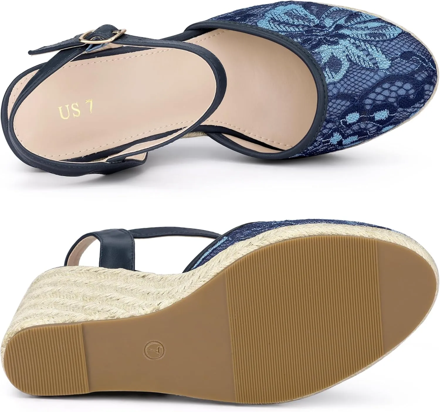 Allegra K Women's Closed Toe Platform Espadrilles Lace Wedge Heel Sandals