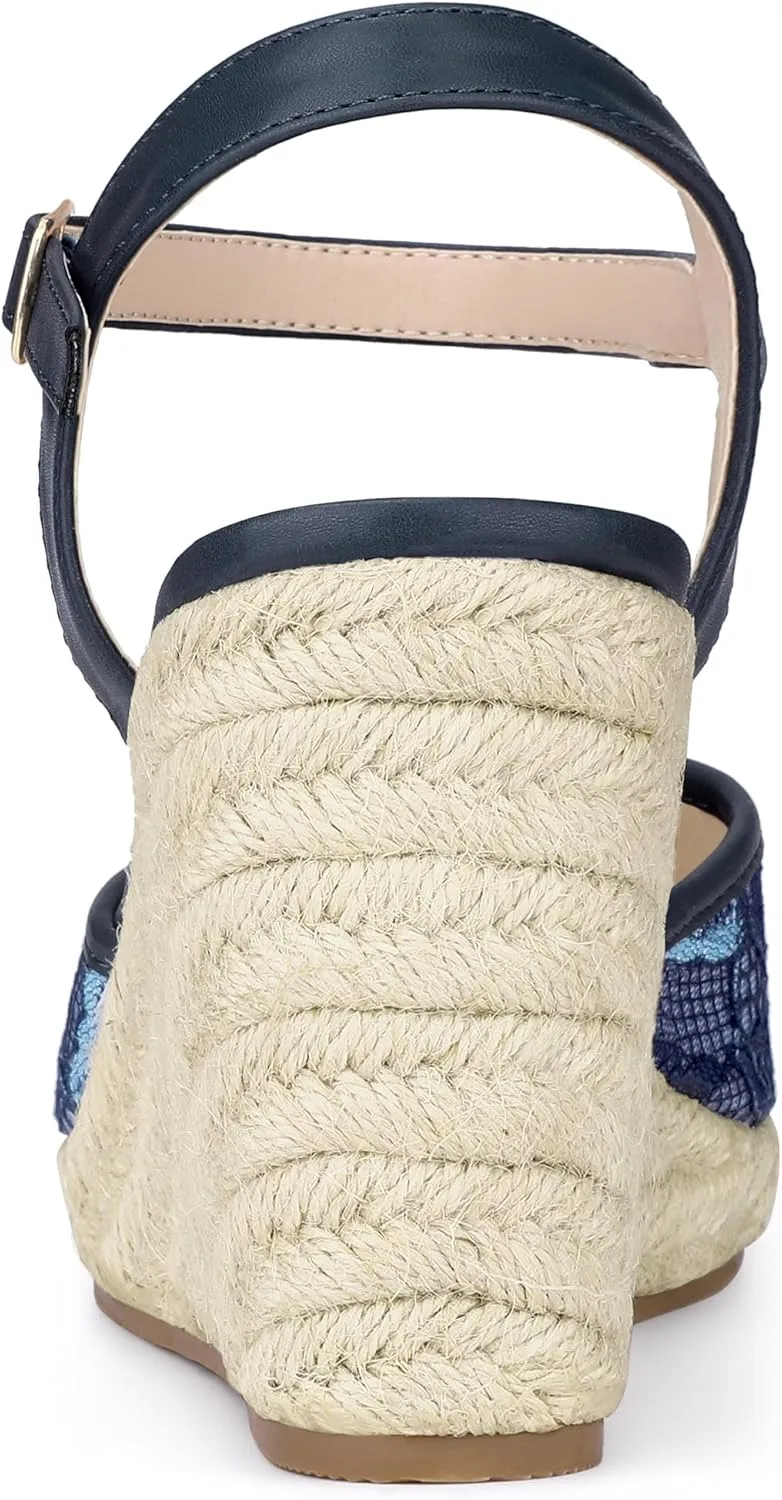 Allegra K Women's Closed Toe Platform Espadrilles Lace Wedge Heel Sandals