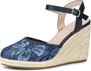 Allegra K Women's Closed Toe Platform Espadrilles Lace Wedge Heel Sandals