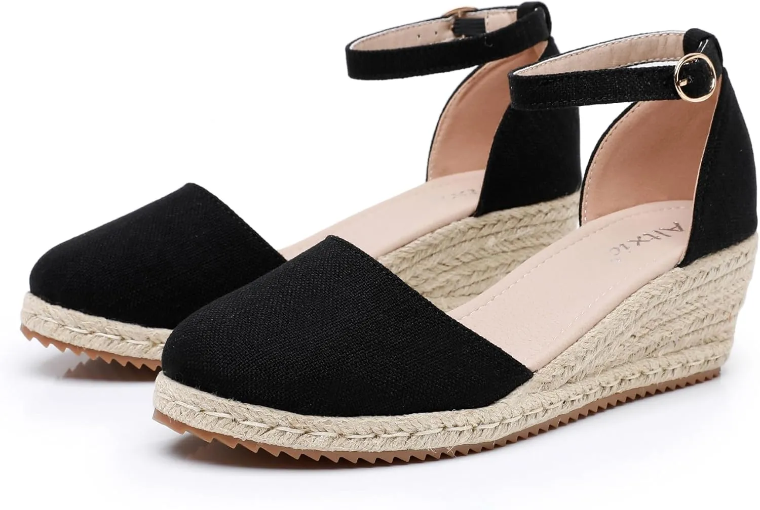 Altxic Women's Closed Toe Canvas Ankle Strap Espadrilles Wedge Sandals