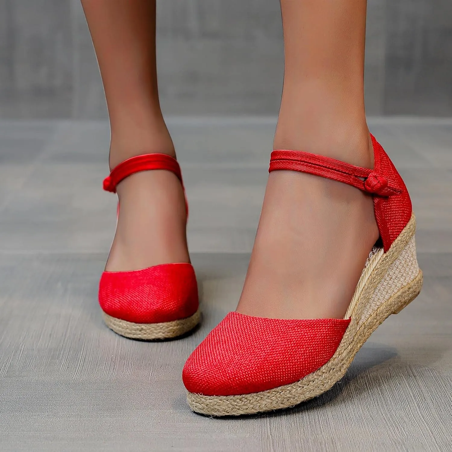 Aniywn Women Closed Toe Retro Wedge Casual Sandals Buckle Strap Ladies Espadrilles Wedge Sandals