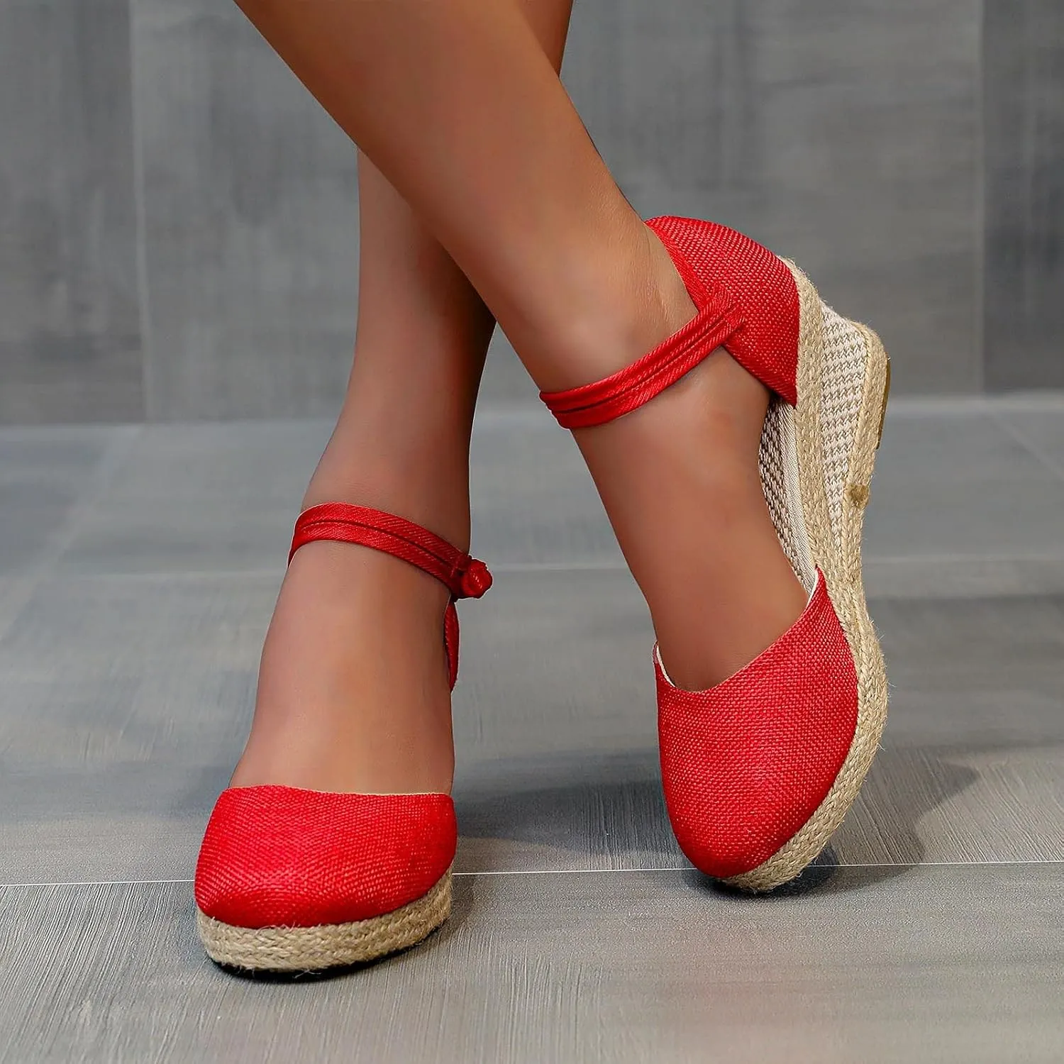 Aniywn Women Closed Toe Retro Wedge Casual Sandals Buckle Strap Ladies Espadrilles Wedge Sandals
