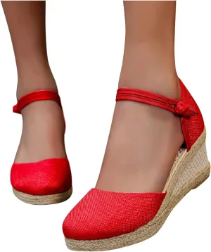 Aniywn Women Closed Toe Retro Wedge Casual Sandals Buckle Strap Ladies Espadrilles Wedge Sandals