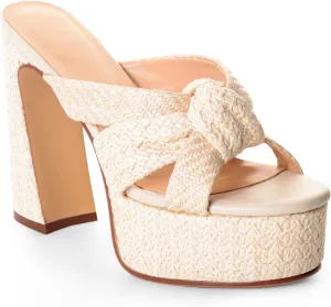 ANN CREEK Espadrilles Platform Sandals Open Toe Chunky High Heel Knot Woven Slides Fashion Summer Outdoor Beach Slippers Slip on Party Dress Shoes (Beige, Size US9)
