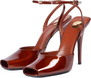 Arqa Womens Stilleto Sandals Covered Square Open Toe Pumps Adjustable Ankle Strap Office Party Dressy Shoes Summer Sexy Elegant 4.1 IN Heels