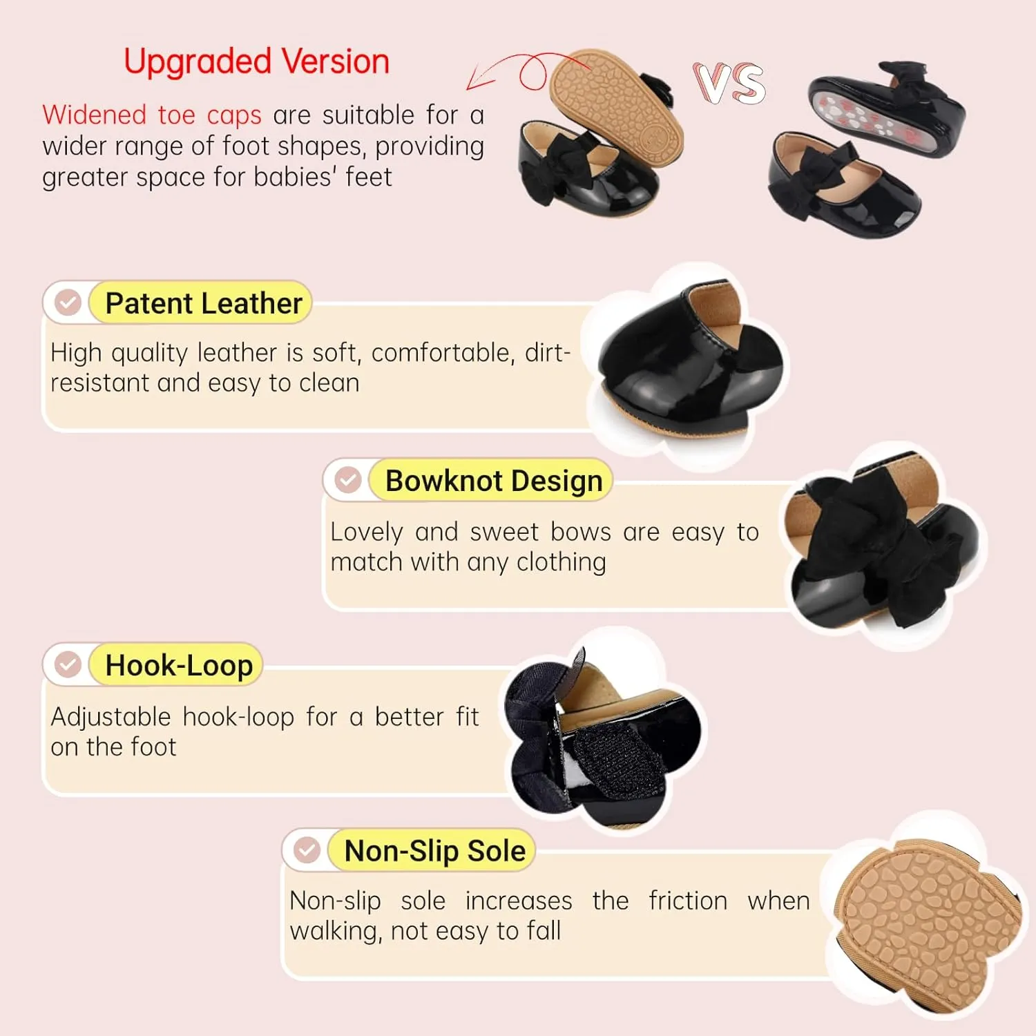 Baby Girls Dress Shoes Infant Mary Jane Flats Newborn Bowkont Non-Slip Lightweight Soft Sole First Walkers Princess Wedding Shoe