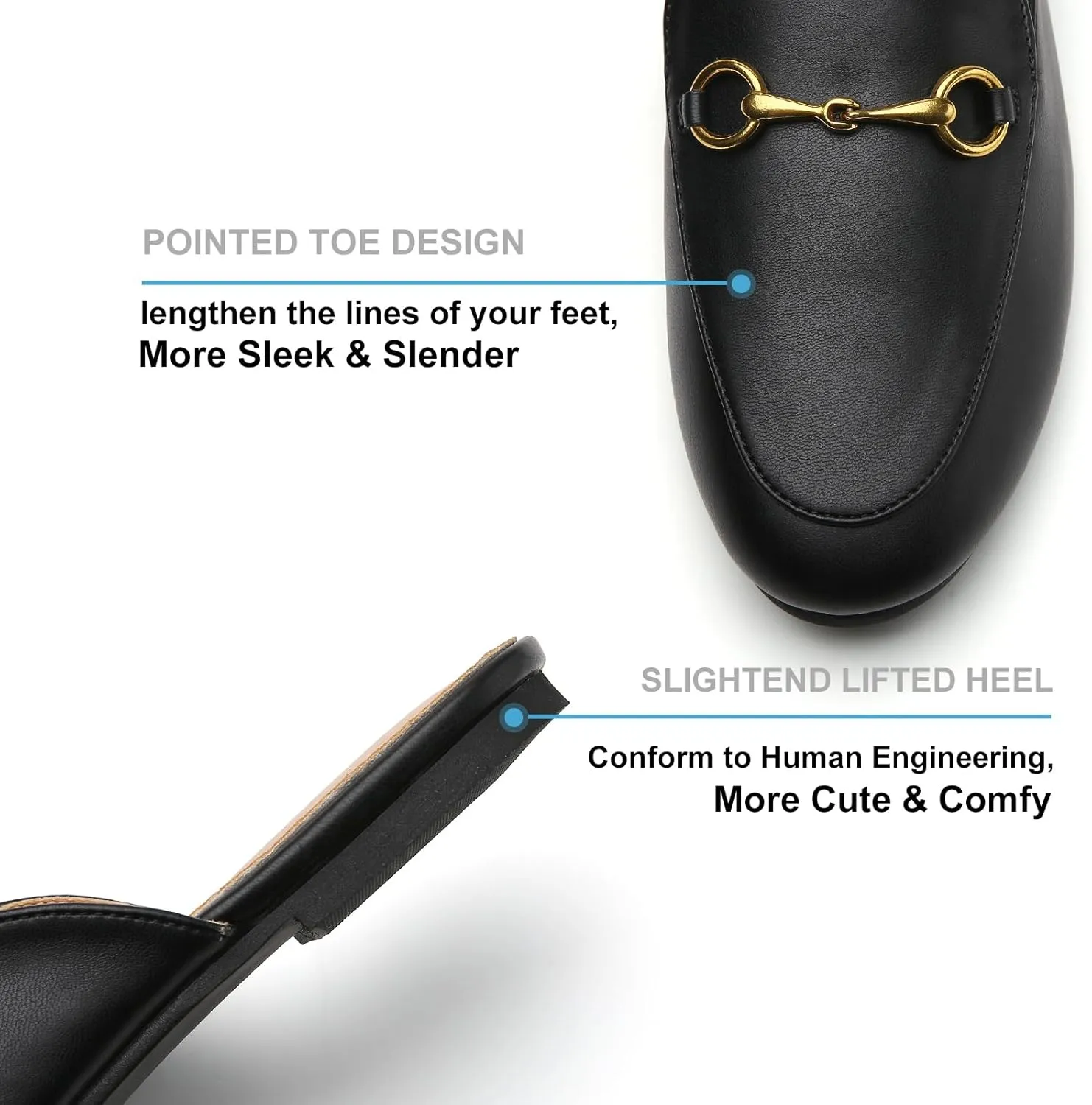 Buckle Mules for Women Work Flats Round Toe Business Backless Loafers Metal Décor Slip on