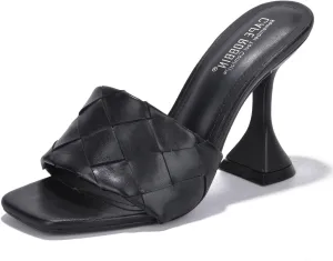 Cape Robbin Affection Black Vegan Quilted Open Toe Mule Heels Slip On Sandals