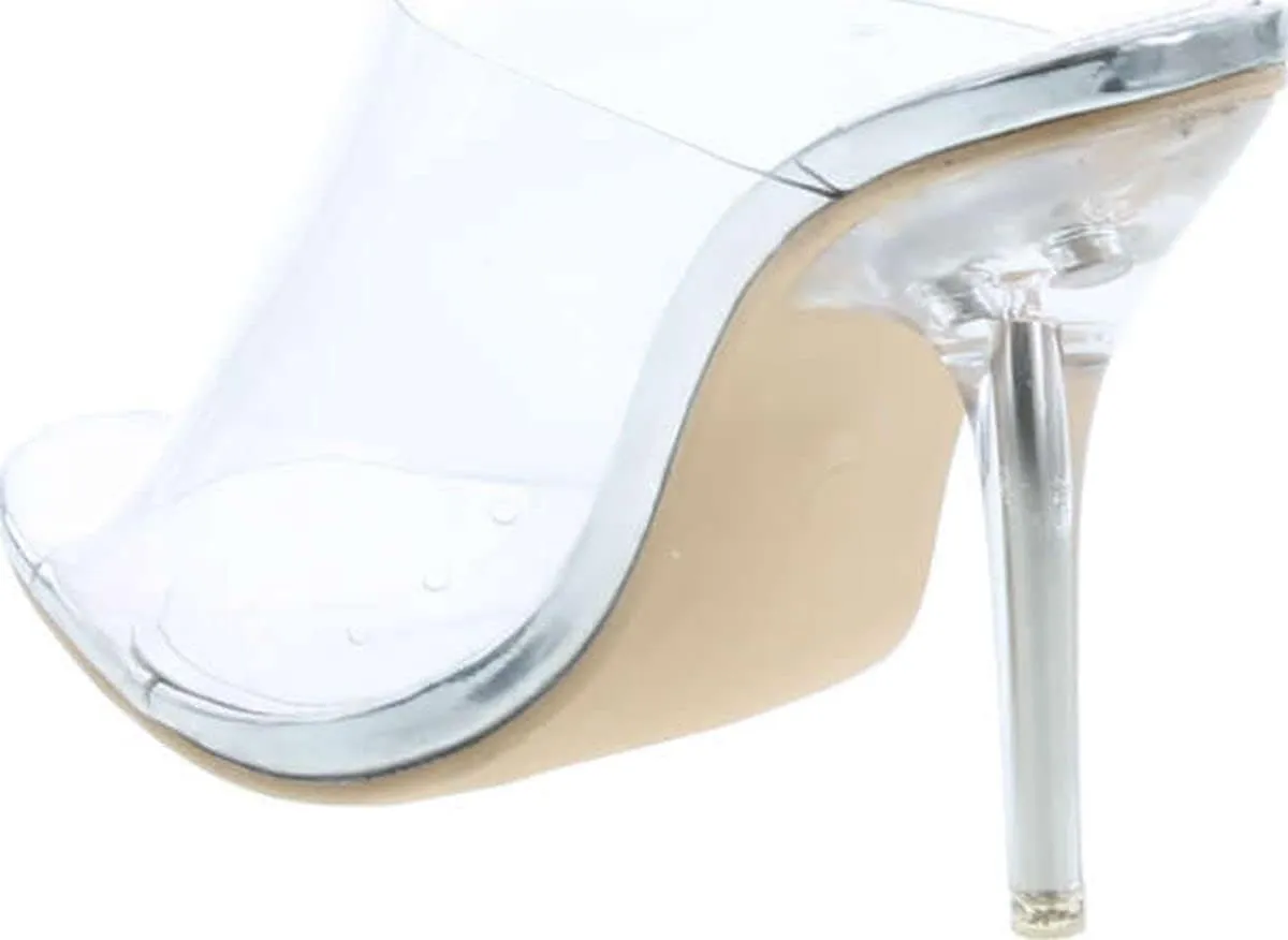 Cape Robbin Allure Lucite Clear PVC Mules Open Toe Stiletto Heel Pumps Nude