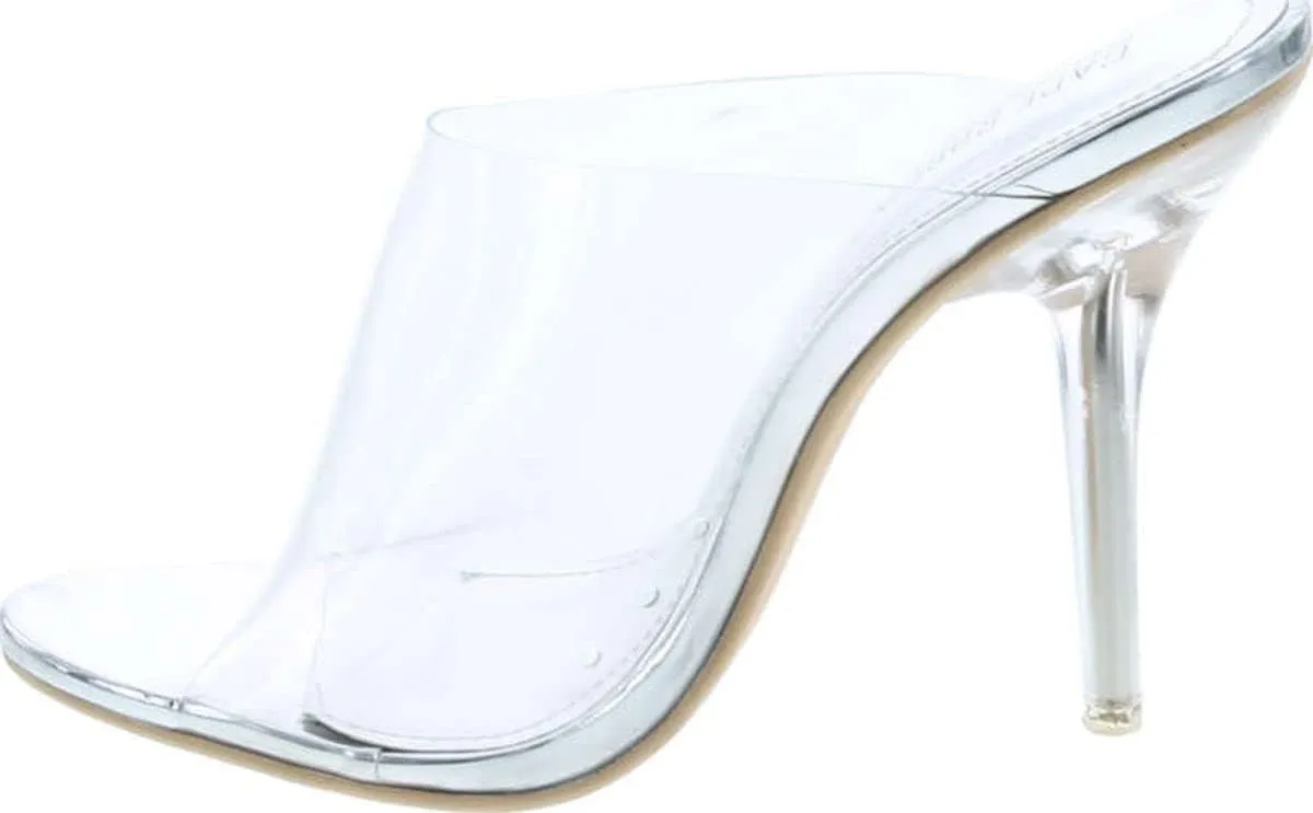 Cape Robbin Allure Lucite Clear PVC Mules Open Toe Stiletto Heel Pumps Nude