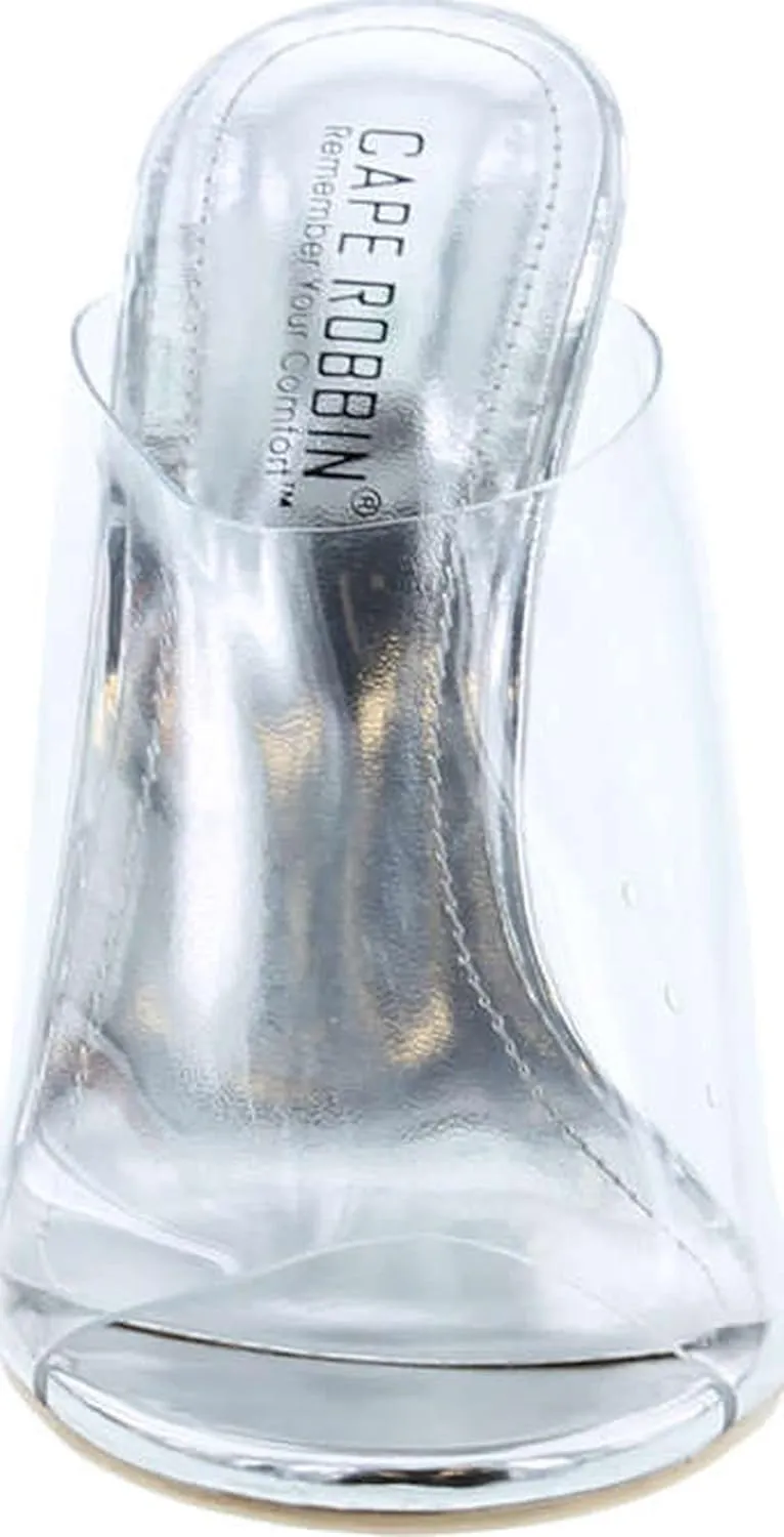 Cape Robbin Allure Lucite Clear PVC Mules Open Toe Stiletto Heel Pumps Nude