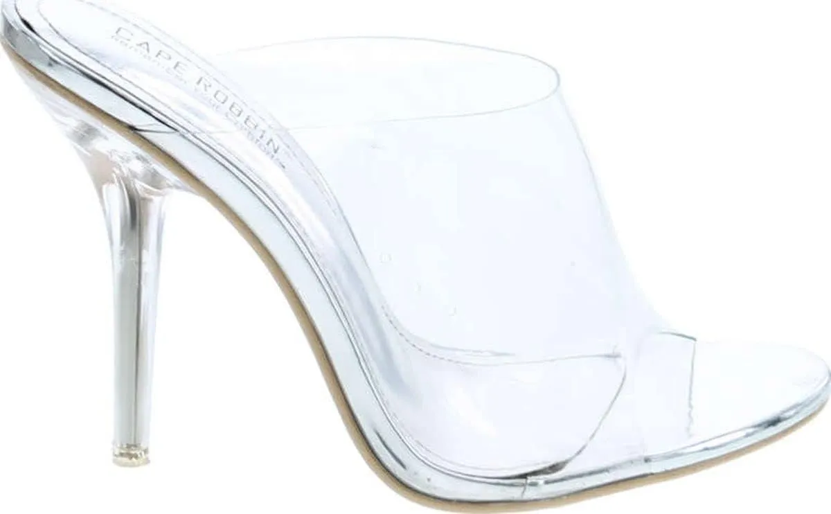 Cape Robbin Allure Lucite Clear PVC Mules Open Toe Stiletto Heel Pumps Nude