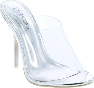 Cape Robbin Allure Lucite Clear PVC Mules Open Toe Stiletto Heel Pumps Nude