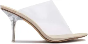 Cape Robbin Allure Lucite Clear PVC Mules Open Toe Stiletto Heel Pumps Nude
