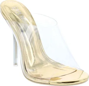 Cape Robbin Allure Lucite Clear PVC Mules Open Toe Stiletto Heel Pumps Nude