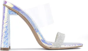 Cape Robbin Justna Black Clear Rhinestone Mule Square Open Toe High Sandals