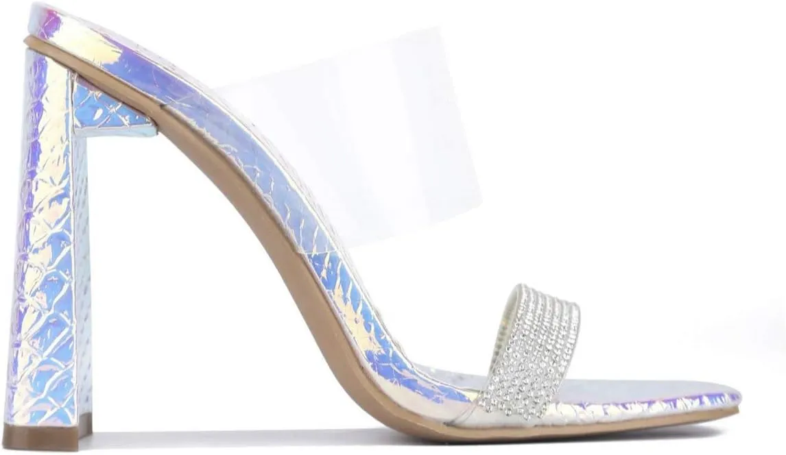 Cape Robbin Justna Black Clear Rhinestone Mule Square Open Toe High Sandals