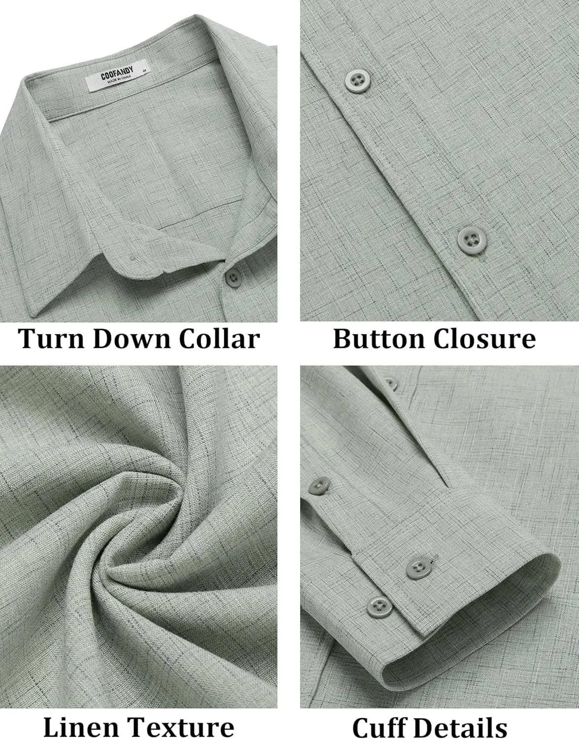 COOFANDY Men's Long Sleeve Button Down Linen Shirt Casual Untucked Chambray Shirt Wrinkle Free Wedding Shirts
