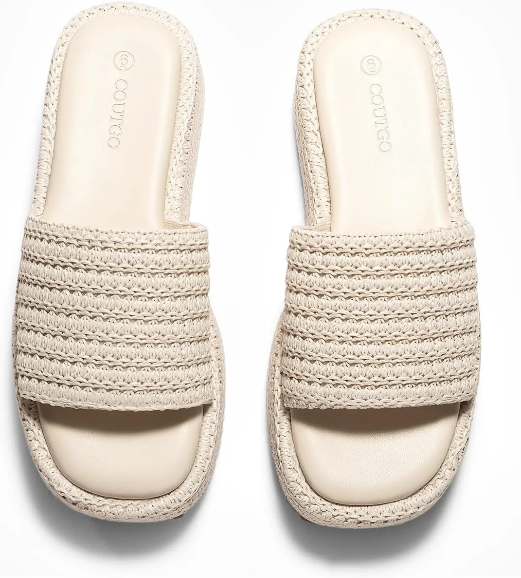 Coutgo Womens Platform Sandals Raffia Espadrilles Slip on Open Toe Cute Boho Summer Beach Slide Sandals