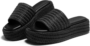Coutgo Womens Platform Sandals Raffia Espadrilles Slip on Open Toe Cute Boho Summer Beach Slide Sandals
