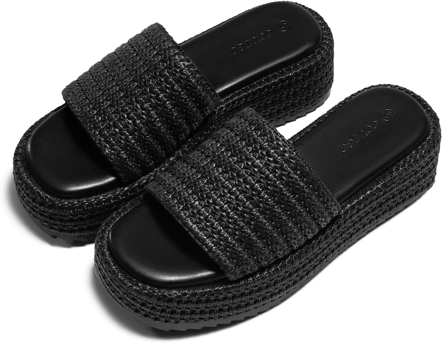 Coutgo Womens Platform Sandals Raffia Espadrilles Slip on Open Toe Cute Boho Summer Beach Slide Sandals