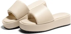 Coutgo Womens Platform Sandals Raffia Espadrilles Slip on Open Toe Cute Boho Summer Beach Slide Sandals