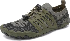 DHAEY Weight Lifting Shoes Unisex Rubber Non Slip Wear Resistance Wide Toe Barefoot Squat Shoes Lace-Up Low Gang Fitness Cross-Trainer Shoes (Color : Army Green, Size : 10 Women/8.5 Men)
