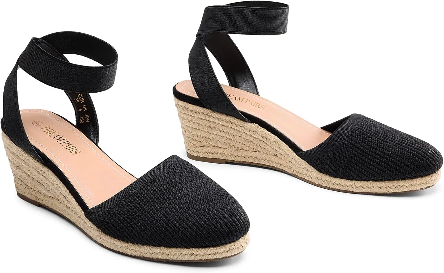 DREAM PAIRS Women's Elastic Ankle Strap Espadrilles Wedge Sandals