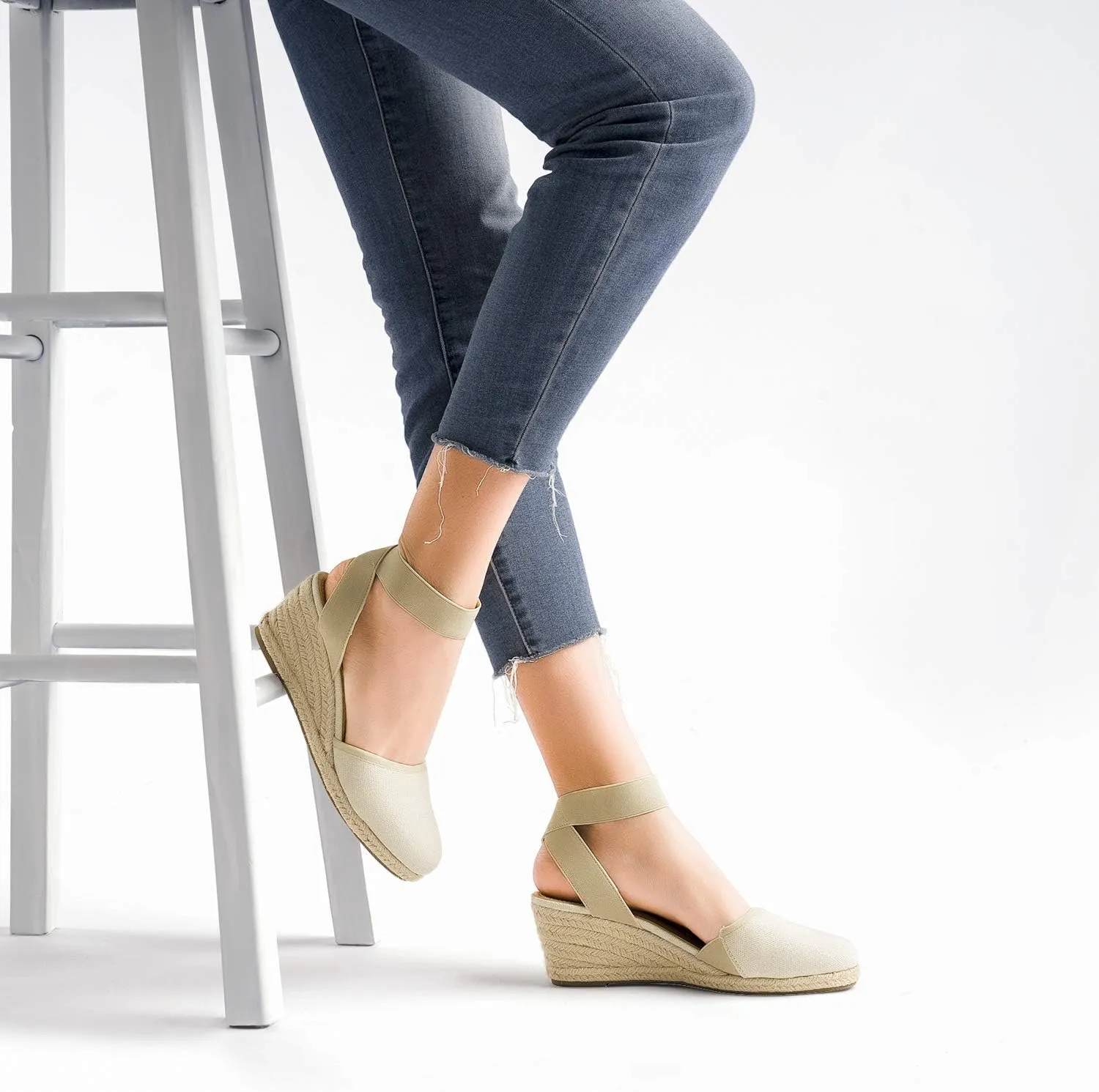 DREAM PAIRS Women's Elastic Ankle Strap Espadrilles Wedge Sandals