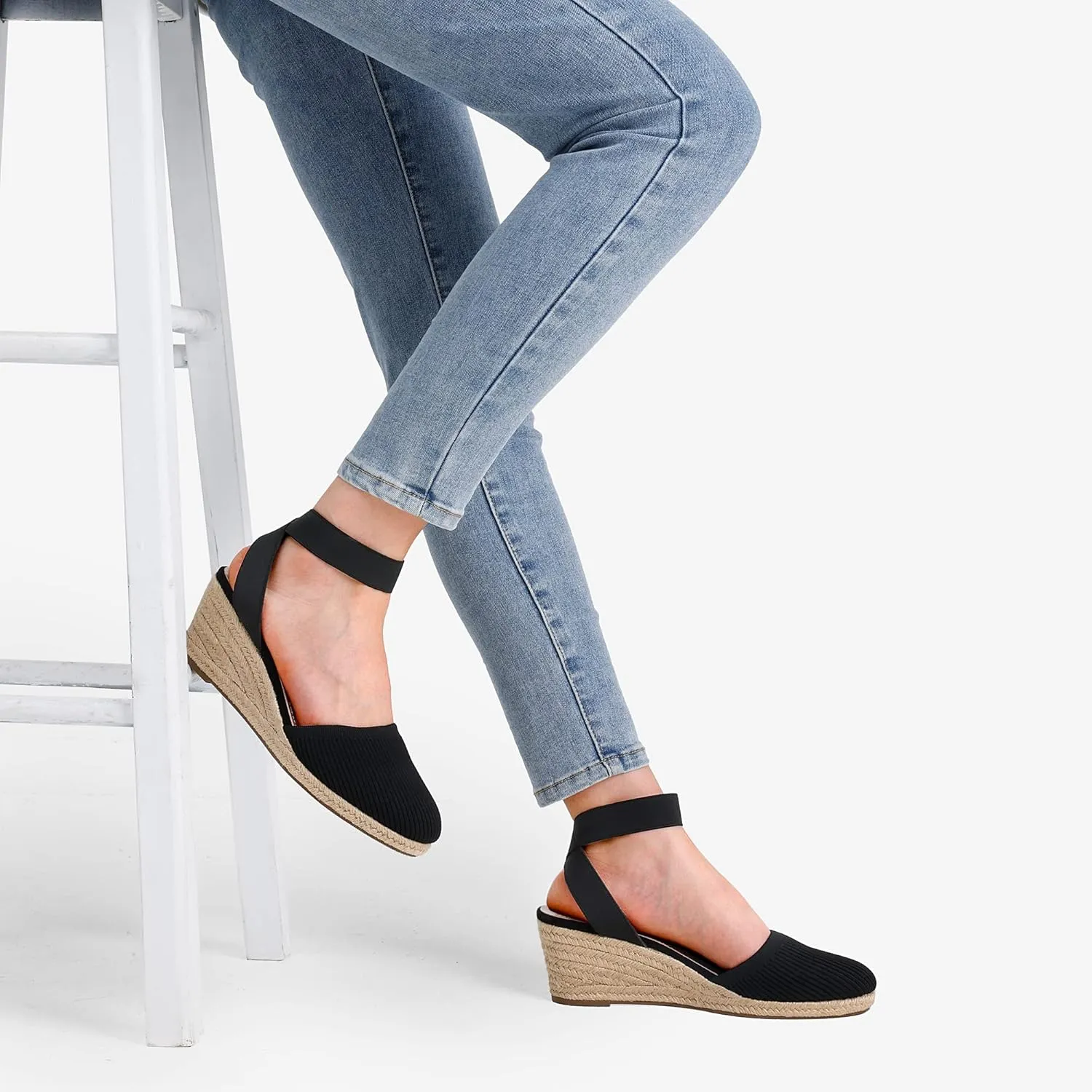 DREAM PAIRS Women's Elastic Ankle Strap Espadrilles Wedge Sandals