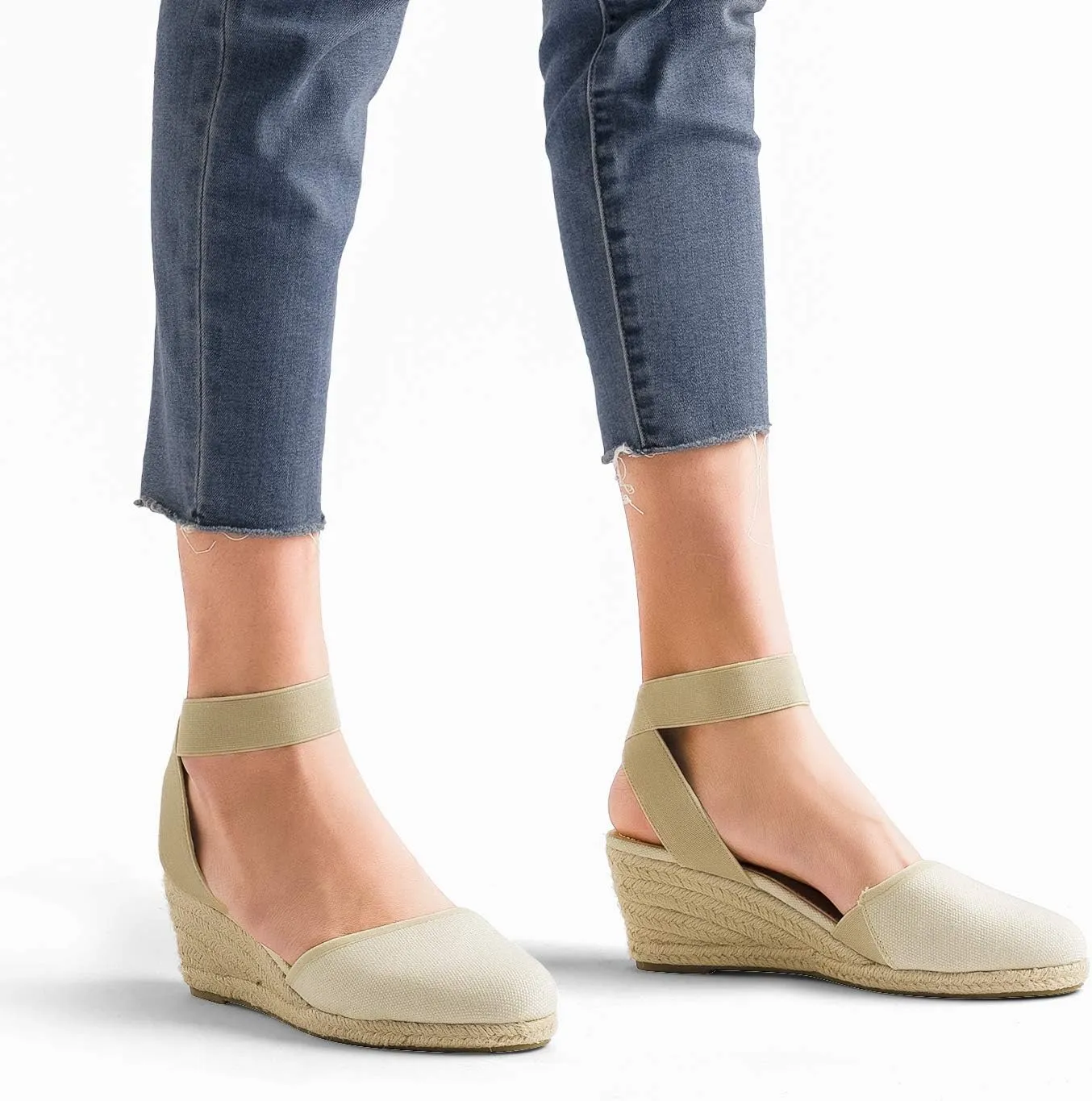 DREAM PAIRS Women's Elastic Ankle Strap Espadrilles Wedge Sandals