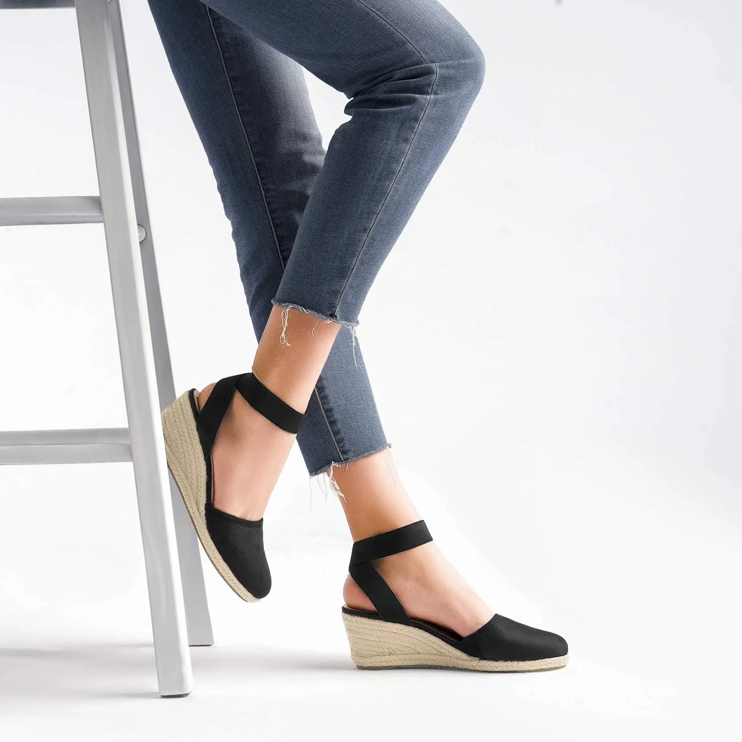 DREAM PAIRS Women's Elastic Ankle Strap Espadrilles Wedge Sandals