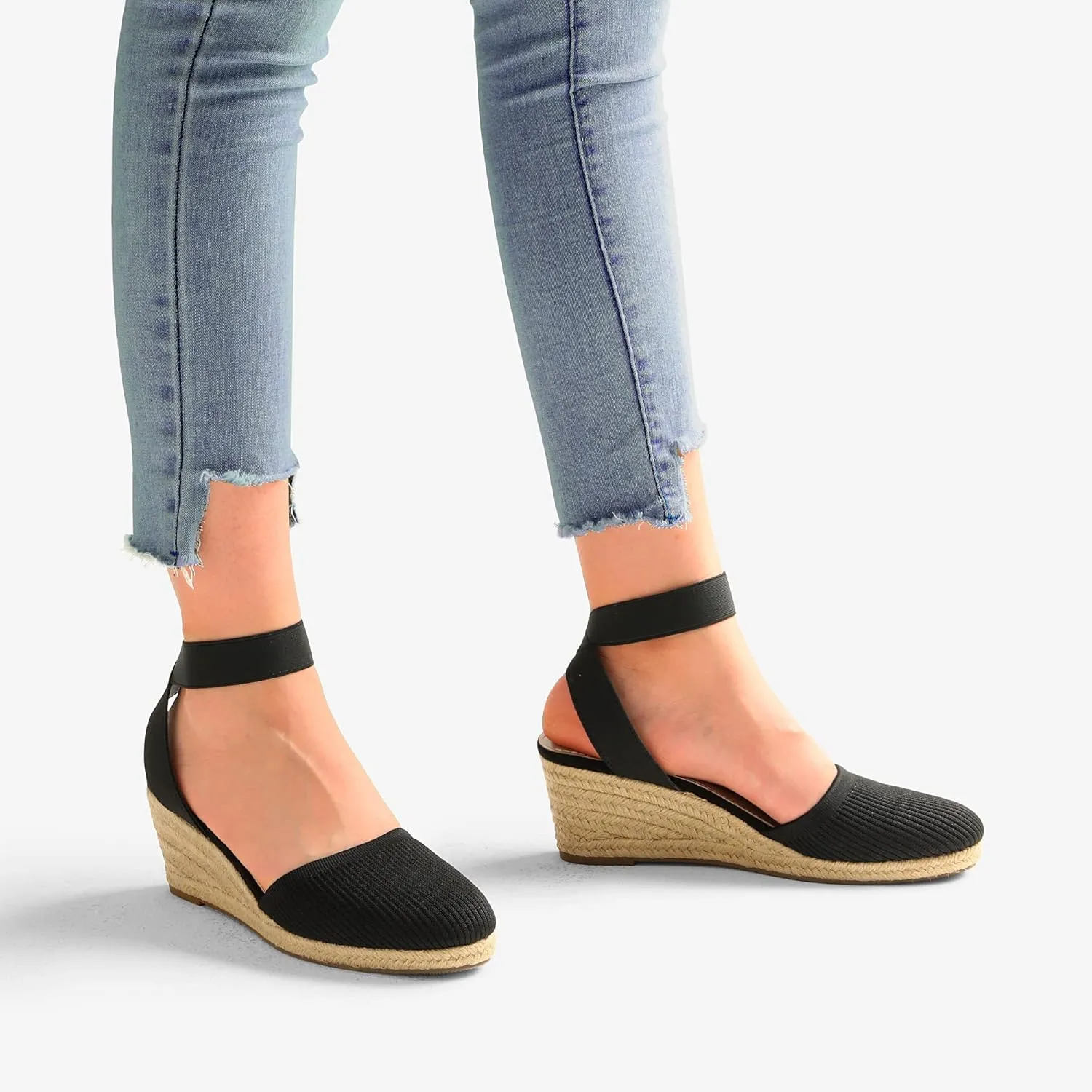 DREAM PAIRS Women's Elastic Ankle Strap Espadrilles Wedge Sandals