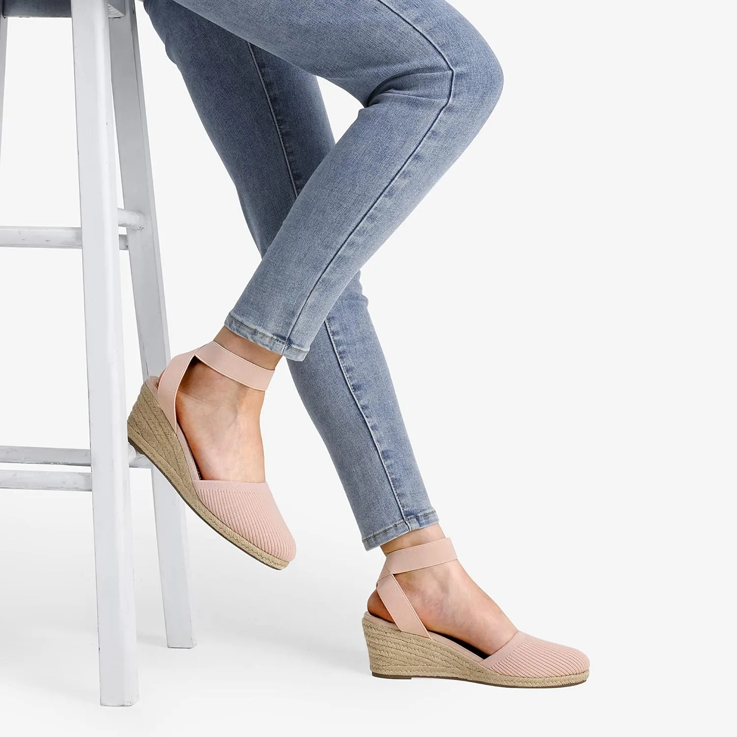 DREAM PAIRS Women's Elastic Ankle Strap Espadrilles Wedge Sandals