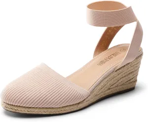 DREAM PAIRS Women's Elastic Ankle Strap Espadrilles Wedge Sandals