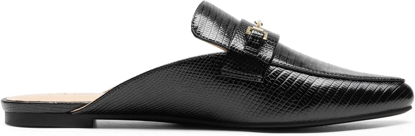 DREAM PAIRS Women's Flat Mules Buckle Pointed Toe Backless Slip on Slides Loafer Shoes