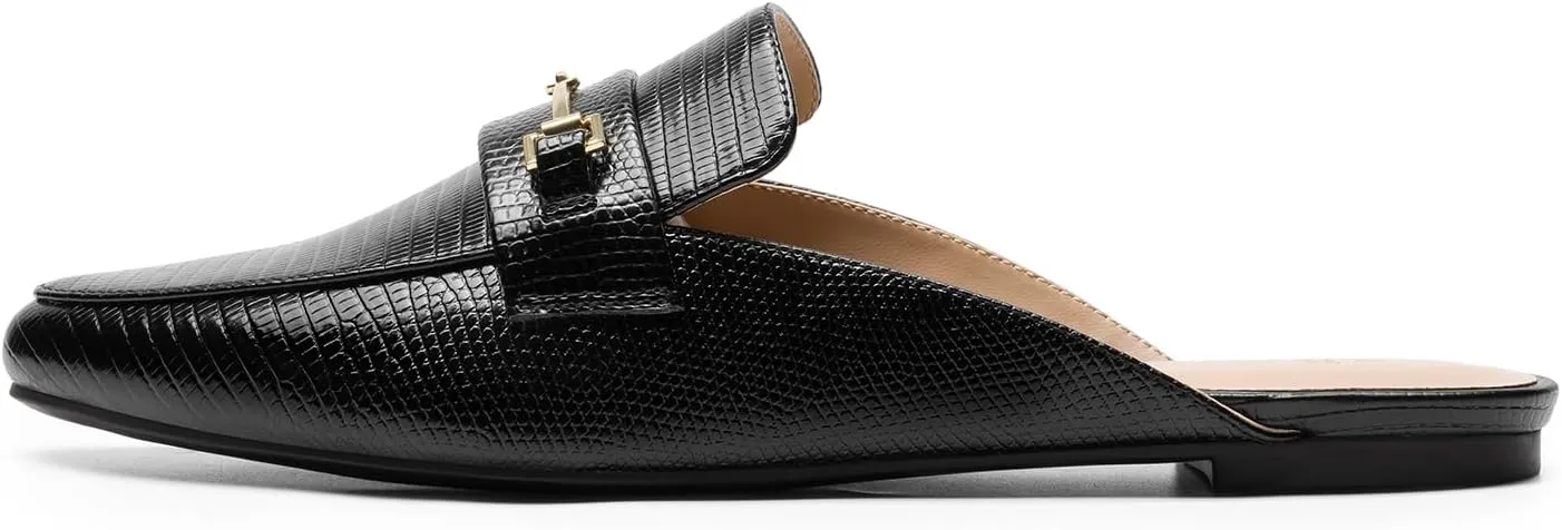 DREAM PAIRS Women's Flat Mules Buckle Pointed Toe Backless Slip on Slides Loafer Shoes