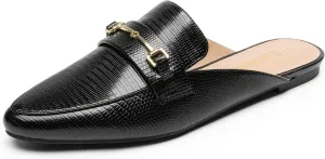 DREAM PAIRS Women's Flat Mules Buckle Pointed Toe Backless Slip on Slides Loafer Shoes