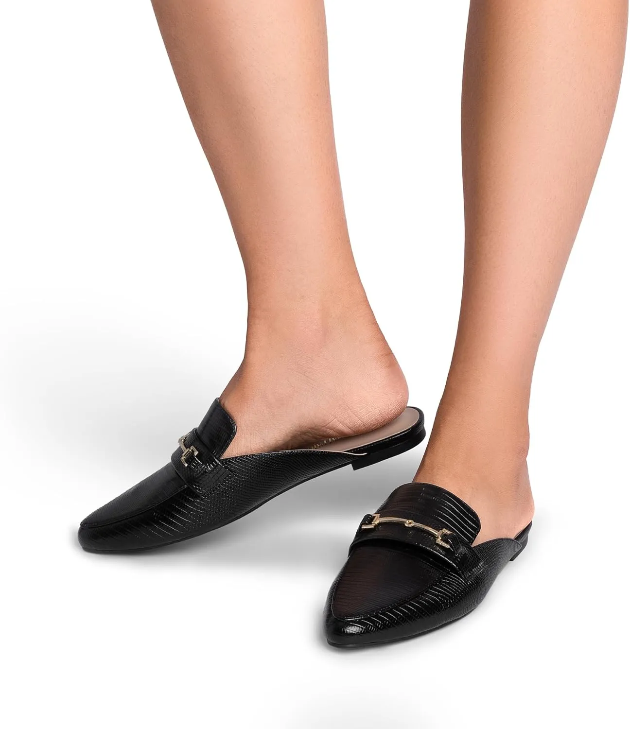 DREAM PAIRS Women's Flat Mules Buckle Pointed Toe Backless Slip on Slides Loafer Shoes
