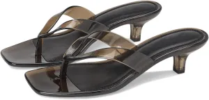 Dsevht Jelly Kitten Heel Sandals for Women Clear Square Toe Flip Flop Thong Mule Heeled Summer Beach Slip On Slide Shoes