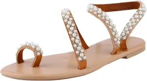 Eduavar Summer Sandals for Women, Orthopedic Sandals for Women Rhinestone Flat Sandals Comfortable Ring Toe Slippers