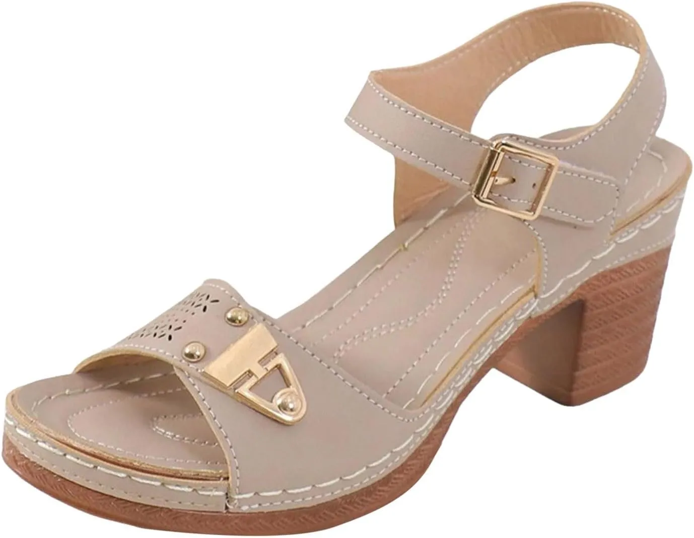 Eduavar Womens Wedge Sandals, Orthopedic Sandals for Women Leather Peep Toe Cutout Zipper Chunky Heeled Sandals