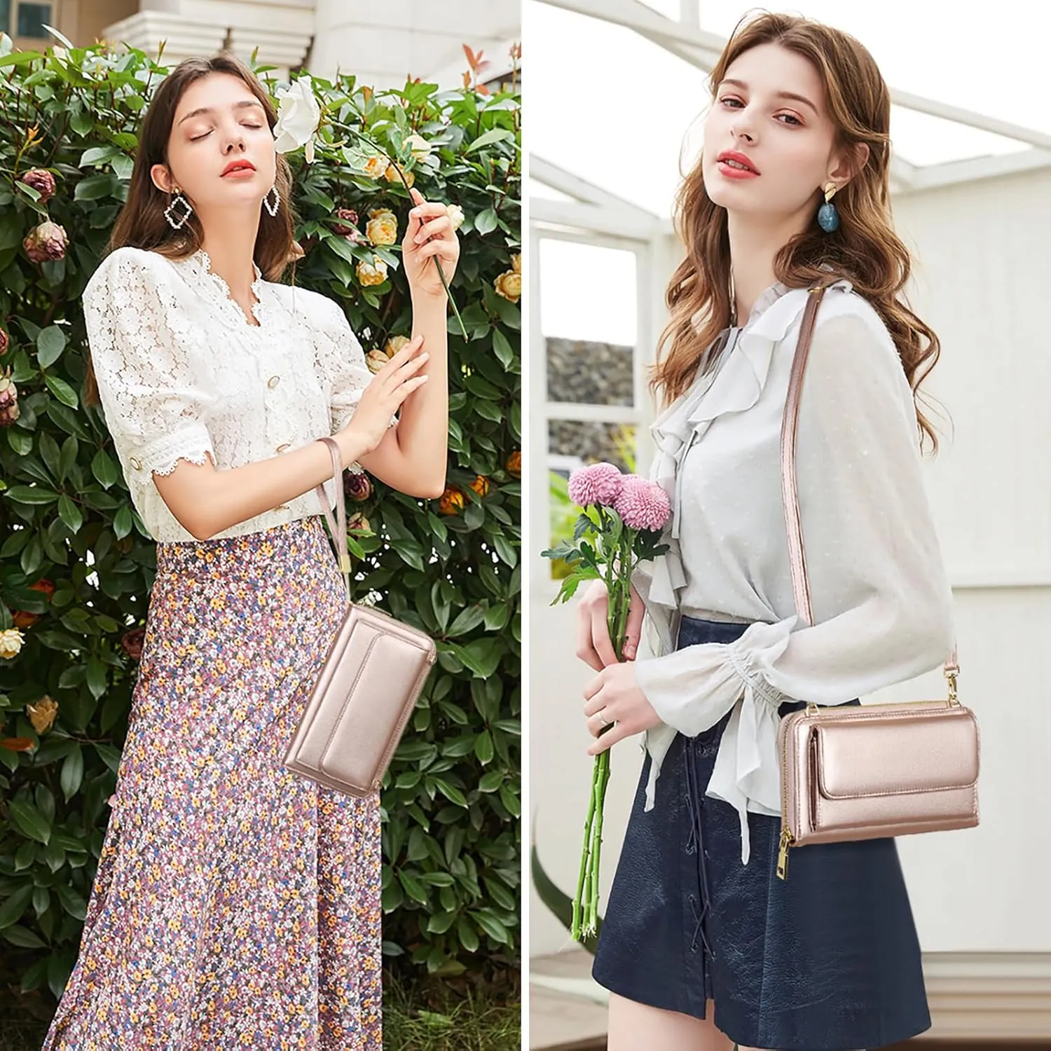 FALAN MULE RFID Womens Wallet Purse Wristlet PU Leather Crossbody Clutch with 2 Straps