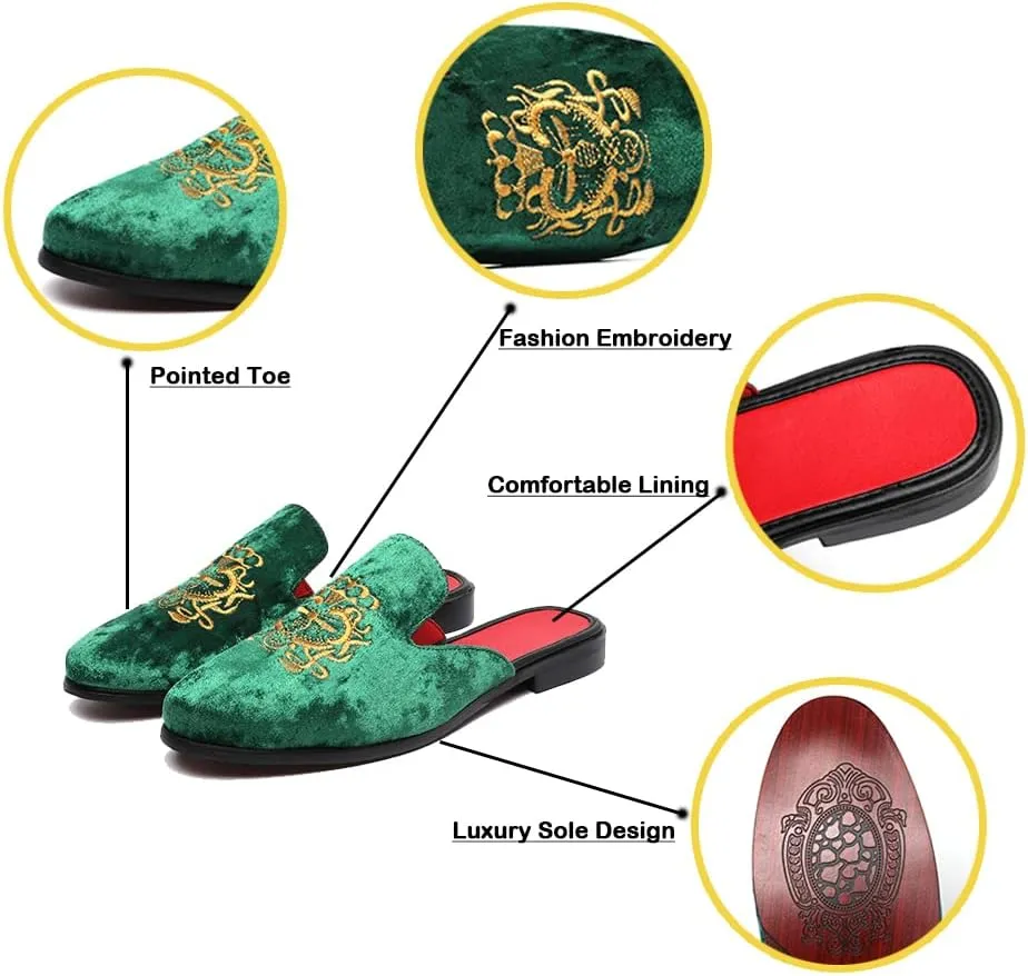 FLQL Men's Leather Scuff Slippers Velvet Slip On Loafers Fashion Backless Mule Clogs Anti-Slip Sandals Slides for Men and Women Designer Size 7-13