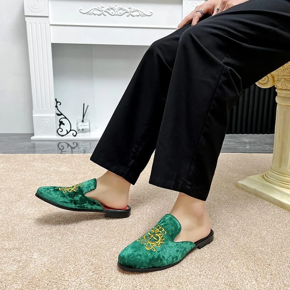 FLQL Men's Leather Scuff Slippers Velvet Slip On Loafers Fashion Backless Mule Clogs Anti-Slip Sandals Slides for Men and Women Designer Size 7-13